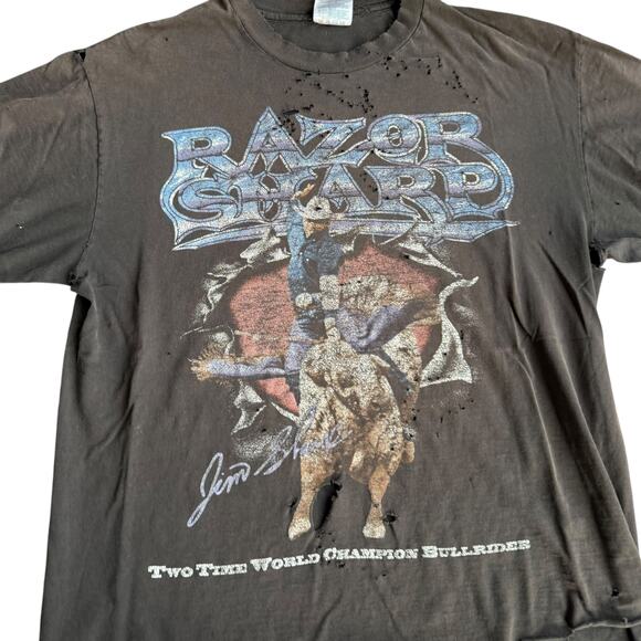 Distressed Jim Sharp Razor Bull Rider Rodeo Tee Shirt Mens Small - Picture 2 of 5